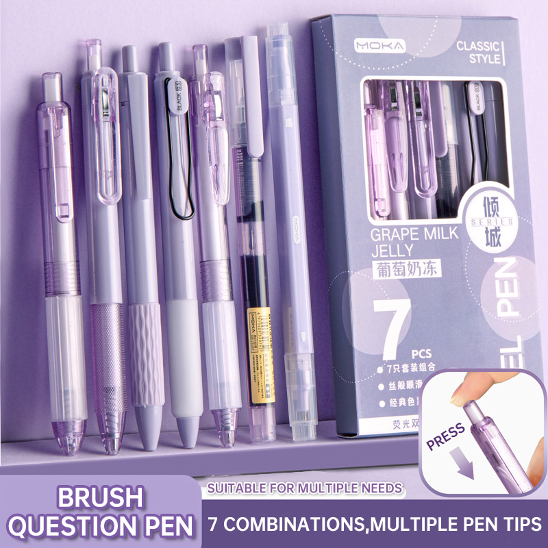 7 개/대 프레스 젤 펜 세트 다채로운 형광펜 마커 귀 - Office Supply Office Stationery Items 리뷰 및 가격