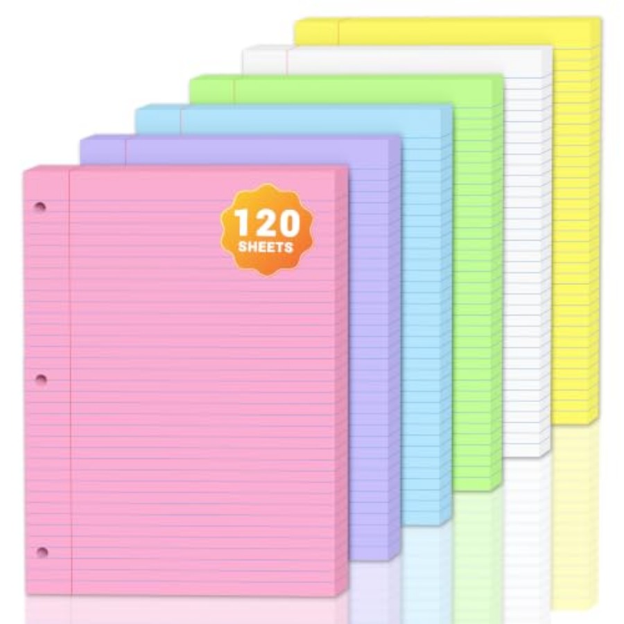 120매 컬러 8x10.5인치 루즈리프 용지, 6색 대 - Paper Punch 3 Hole 리뷰 및 가격